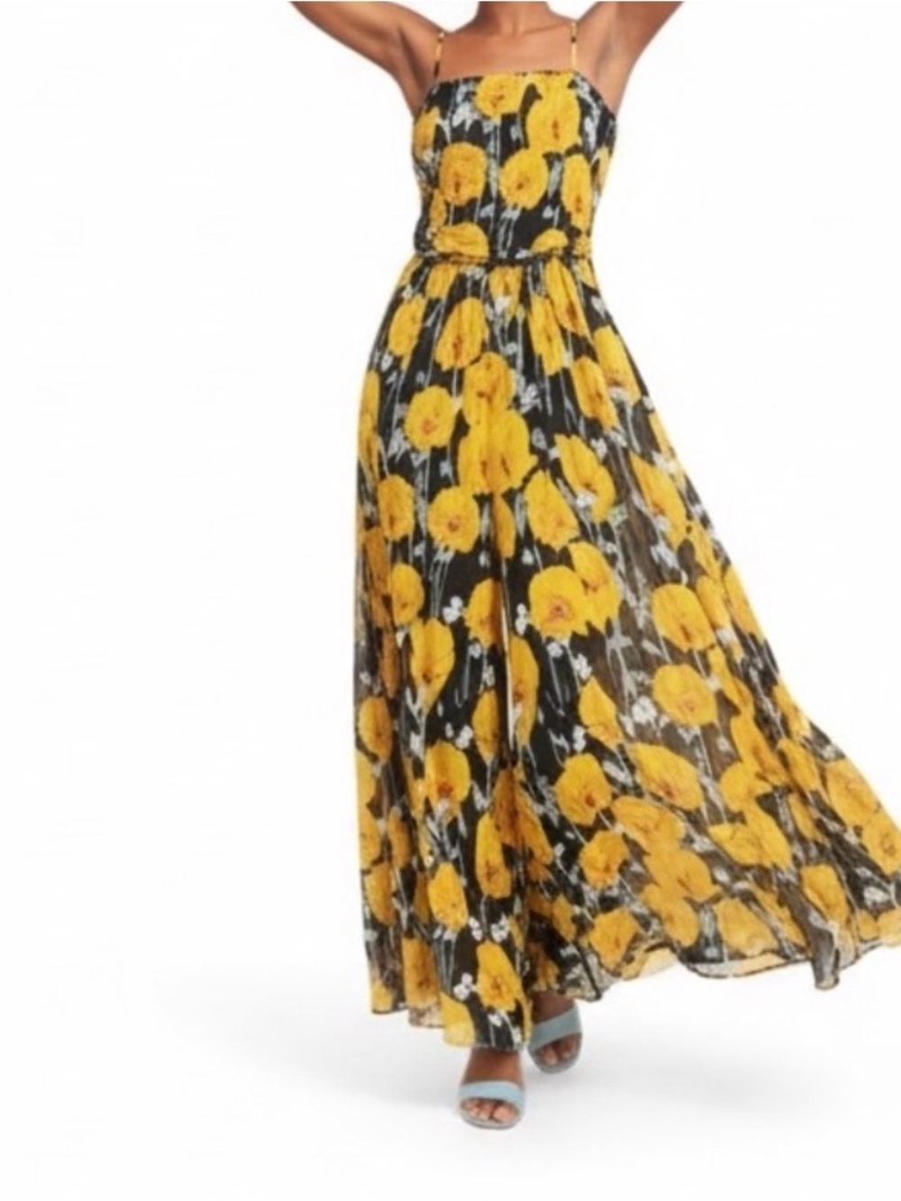 Free People Black and Yellow Floral Maxi Jumpsuit